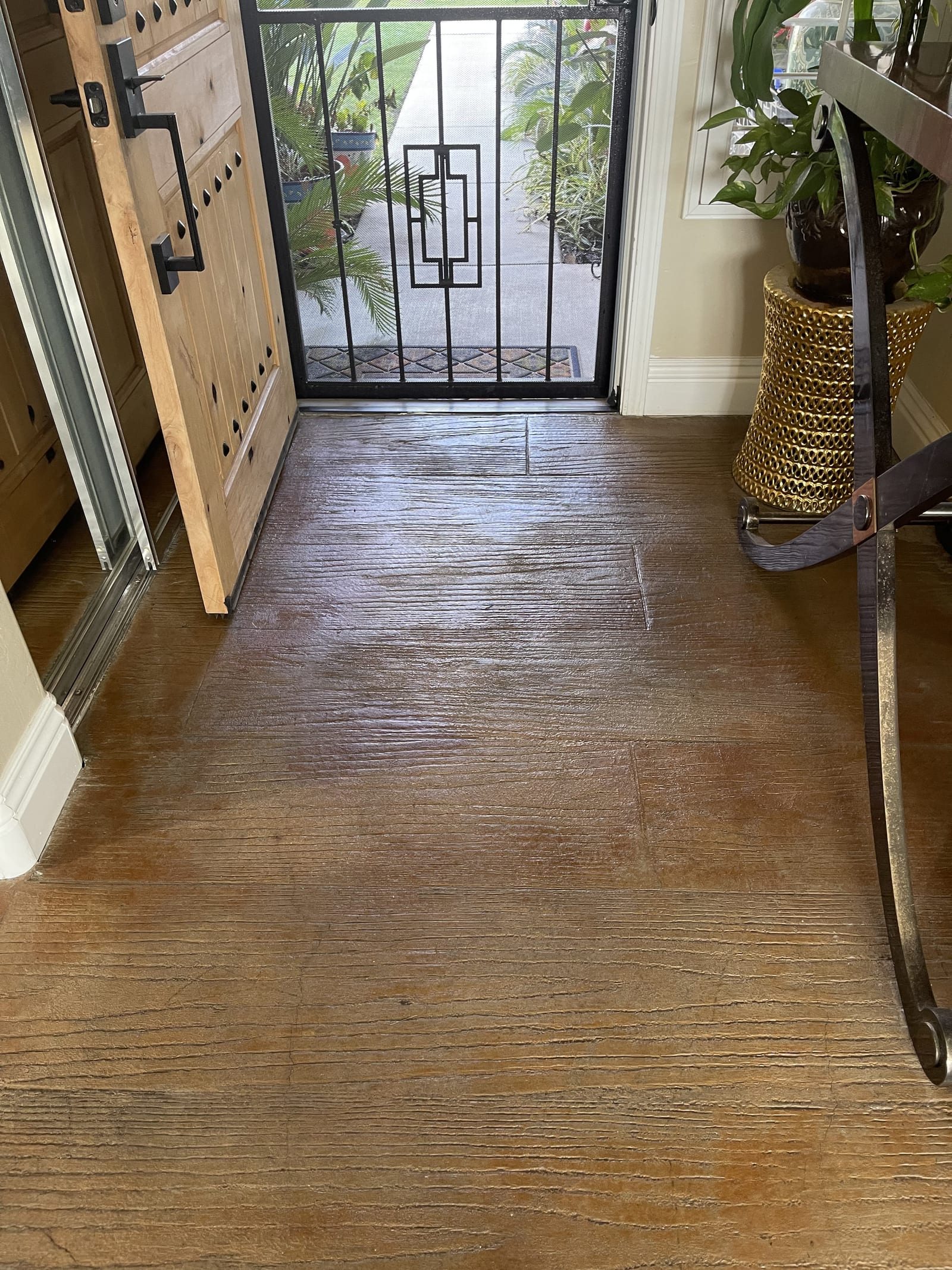 Wood-Grain Stained Foyer — decorative concrete work by James Z. Concrete & Construction